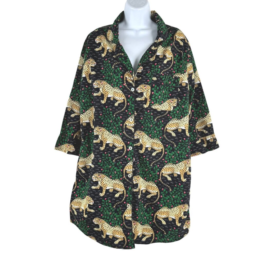 Printfresh Black Green Leopard Print Sleepshirt